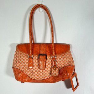 Liz Clairborne Orange Shopper Bag Handbag Purse Leather Bottom Signature Logo